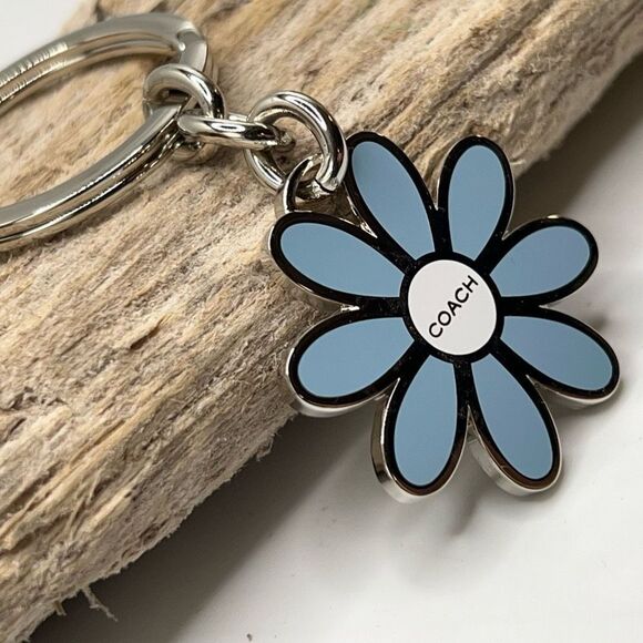 Silver Blue Daisy Coach  Purse Cham Key Chain - Picture 1 of 4